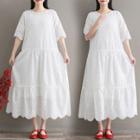 Set: Eyelet Elbow-sleeve Midi A-line Dress + Camisole