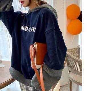 Lettering Color-block Loose-fit Hooded Sweatshirt As Figure - One Size