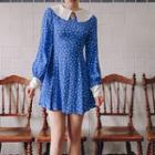 Long-sleeve Floral Printed Collared A-line Dress