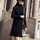 Turtleneck Ribbed Knit Dress Black - One Size