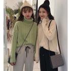 Turtleneck Cable-knit Sweater/ Straight-cut Drawstring Pants