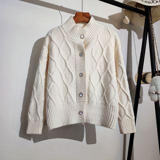 Stand-collar Argyle Cable Knit Cardigan