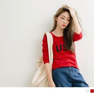 3/4 Sleeve Usa Print T-shirt