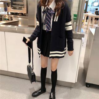 Plain Shirt With Bow-tie / Contrast Trim Cardigan