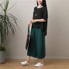 Set: Short-sleeve Top + Cropped Wide-leg Pants