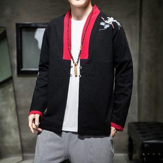 Crane Embroidered Open-front Jacket