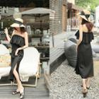 Slit-hem Layered Tube Maxi Dress