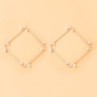 Faux Pearl Square Alloy Dangle Earring 21116 - 1 Pair - Silver - One Size