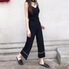 Set: V-neck Camisole Top + High-waist Knit Wide-leg Pants