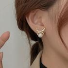 Butterfly Faux Pearl Dangle Earring 1 Pair - Stud Earring - Gold - One Size
