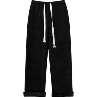 High-waist Plain Drawstring Fleece Pants