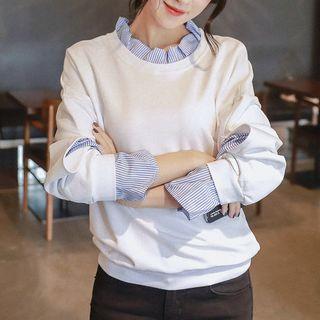 Mock Two-piece Striped Paneled Sweatshirt