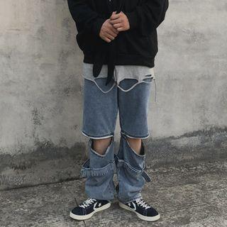 Cut Out Straight Fit Jeans