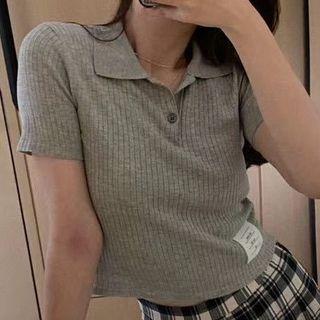 Short-sleeve Polo Collar Cropped Top