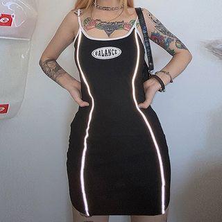 Spaghetti-strap Letter Print Minidress Black - One Size