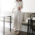 Elbow Sleeve Notch Lapel Plain Wide-leg Jumpsuit