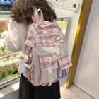 Plaid Multi-pocket Backpack / Badge / Bag Charm / Set
