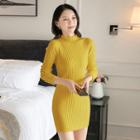 Mock-turtleneck Ribbed Mini Sweater Dress
