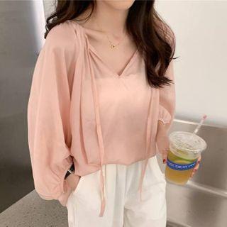 Hooded Lantern-sleeve Blouse