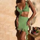 Spaghetti-strap Ruffled Cut-out Mini Sheath Dress