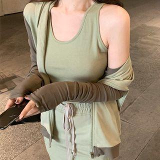 Hooded Zip Jacket / Tank Top / Midi Skirt