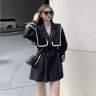 Tie-waist Contrast Trim Coatdress