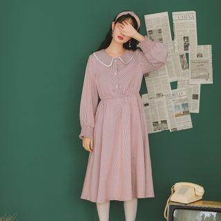 Peter Pan Collar Long-sleeve Midi Dress