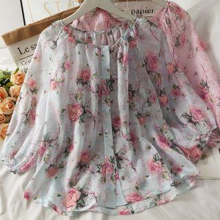 Flower-print Loose-fit Chiffon Light Shirt