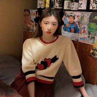 Elbow-sleeve Heart Jacquard Knit Top / Mini Skirt