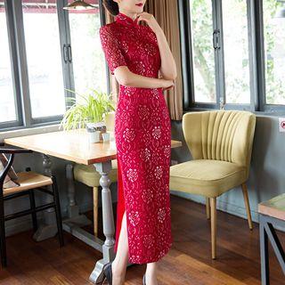 Lace Short-sleeve Maxi Qipao