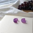 Resin Open Hoop Earring 1 Pair - 925 Silver Needle Earrings - Purple - One Size