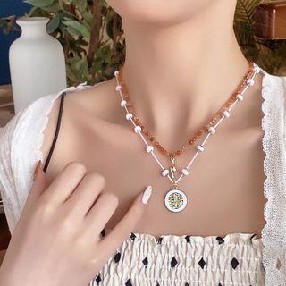 Disc Pendant Bead Necklace