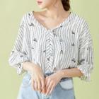 Printed 3/4-sleeve Blouse Off-white - One Size