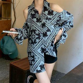 Print Cold-shoulder Shirt