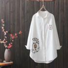 Raccoon Embroidered Shirt White - One Size