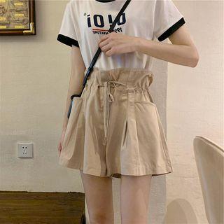 Drawstring Plain Shorts Khaki - One Size