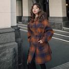 Hooded Belted Plaid Coat
