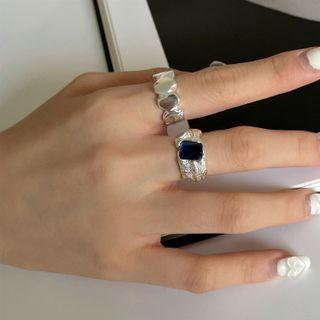 Irregular Gemstone Sterling Silver Ring / Rhinestone Textured Sterling Silver Ring