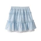 Lace Panel Mini A-line Skirt Blue - One Size