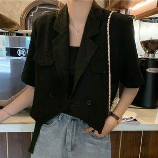 Plain Short-sleeve Cropped Blazer