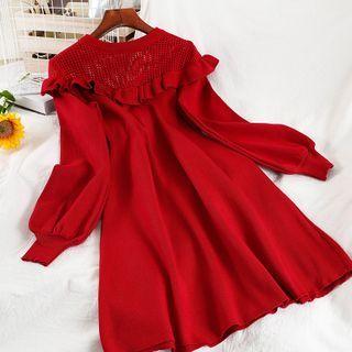 Ruffle Midi A-line Sweater Dress