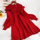 Ruffle Midi A-line Sweater Dress
