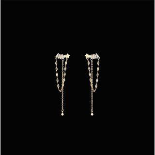 Rhinestone Chained Dangle Earring 1 Pair - Silver Needle - Gold - One Size
