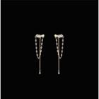 Rhinestone Chained Dangle Earring 1 Pair - Silver Needle - Gold - One Size