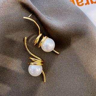 Faux Pearl Swirl Alloy Dangle Earring 1 Pair - Gold - One Size