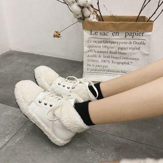 Furry-trim Lace-up Ankle Boots