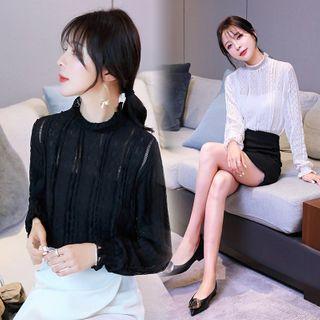 Mock Neck Ruffle Lace Blouse