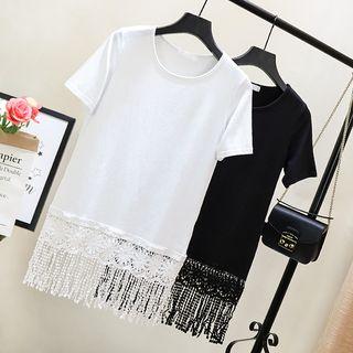 Short-sleeve Fringe-trim Dress