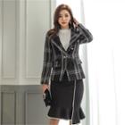 Faux-pearl Button Plaid Wool Blend Blazer