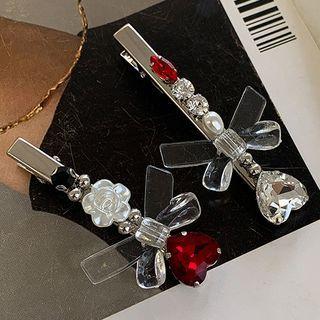 Rhinestone Heart Bow Hair Clip